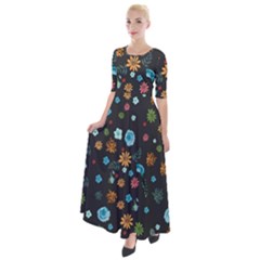 Flowers-leaves Leaf Background Floral Flora Half Sleeves Maxi Dress by danenraven