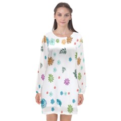 Flower Leaf Leaves Background Floral Long Sleeve Chiffon Shift Dress  by danenraven