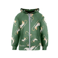 Gold Santa s Sleigh Green Print Kids  Zipper Hoodie by TetiBright