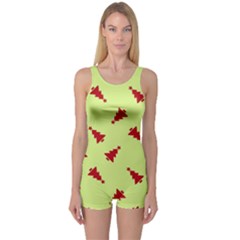 Red Christmas Tree Green One Piece Boyleg Swimsuit by TetiBright