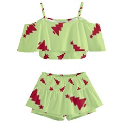 Red Christmas Tree Green Kids  Off Shoulder Skirt Bikini by TetiBright