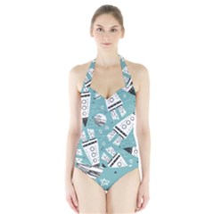 Cute Seamless Pattern With Rocket Planets-stars Halter Swimsuit by BangZart