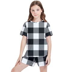 Black And White Plaided  Kids  Tee And Sports Shorts Set by ConteMonfrey