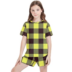 Black And Yellow Big Plaids Kids  Tee And Sports Shorts Set by ConteMonfrey