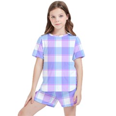 Cotton Candy Plaids - Blue, Pink, White Kids  Tee And Sports Shorts Set by ConteMonfrey