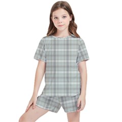 Vintage Gray Plaids Kids  Tee And Sports Shorts Set by ConteMonfrey