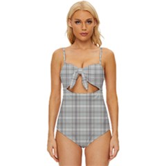 Vintage Gray Plaids Knot Front One-piece Swimsuit by ConteMonfrey