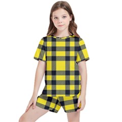 Yellow Plaids Straight Kids  Tee And Sports Shorts Set by ConteMonfrey