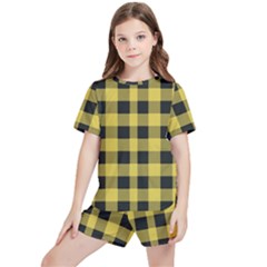 Black And Yellow Small Plaids Kids  Tee And Sports Shorts Set by ConteMonfrey