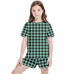 Straight Green Black Small Plaids   Kids  Tee And Sports Shorts Set by ConteMonfrey