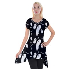 Ghost Background Halloween Short Sleeve Side Drop Tunic by Wegoenart