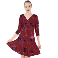 Doodles Maroon Quarter Sleeve Front Wrap Dress by nateshop