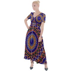 Mandala Kaleidoscope Background Button Up Short Sleeve Maxi Dress by Wegoenart