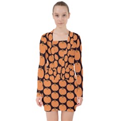 Black And Orange Pumpkin V-neck Bodycon Long Sleeve Dress by ConteMonfrey