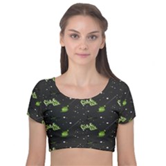 Halloween - The Witch Is Back   Velvet Short Sleeve Crop Top  by ConteMonfrey