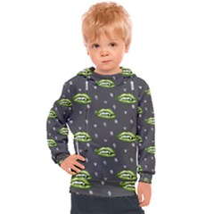 Green Vampire Mouth - Halloween Modern Decor Kids  Hooded Pullover by ConteMonfrey