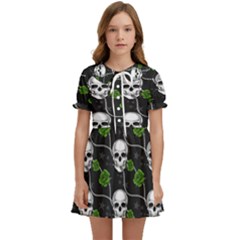 Green Roses And Skull - Romantic Halloween   Kids  Sweet Collar Dress by ConteMonfrey