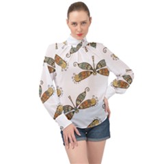 Pattern-35 High Neck Long Sleeve Chiffon Top by nateshop