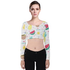 Pineapple And Watermelon Summer Fruit Velvet Long Sleeve Crop Top by Jancukart