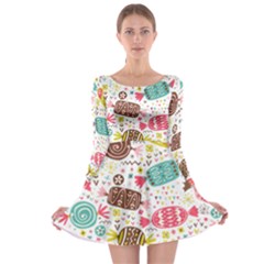 Candy Background Cartoon Long Sleeve Skater Dress by Jancukart