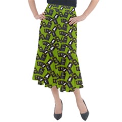 Cats And Skulls - Modern Halloween  Midi Mermaid Skirt by ConteMonfrey