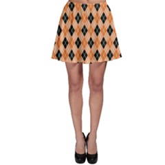 Halloween Inspired Black Orange Diagonal Plaids Skater Skirt by ConteMonfrey