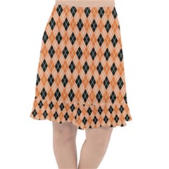 Halloween Inspired Black Orange Diagonal Plaids Fishtail Chiffon Skirt by ConteMonfrey