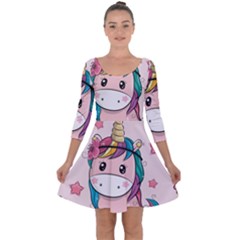 Cartoon Unicorn Fantasy Quarter Sleeve Skater Dress by Jancukart