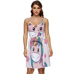 Cartoon Unicorn Fantasy V-neck Pocket Summer Dress  by Jancukart