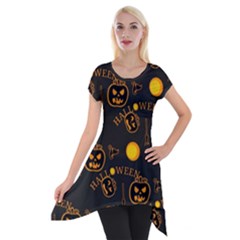 Halloween Background Pattern Short Sleeve Side Drop Tunic by Ravend