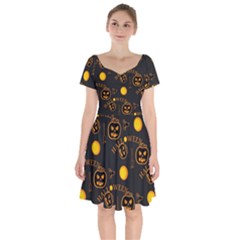 Halloween Background Pattern Short Sleeve Bardot Dress by Ravend