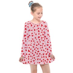 Hearts Valentine Heart Pattern Kids  Long Sleeve Dress by Ravend