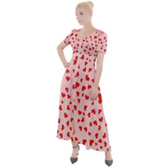 Hearts Valentine Heart Pattern Button Up Short Sleeve Maxi Dress by Ravend