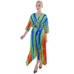 Pattern Design Decorative Art Quarter Sleeve Wrap Front Maxi Dress by Ravend