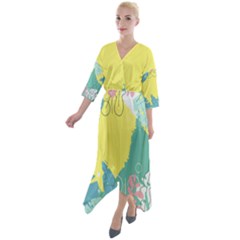 Plants Leaves Border Frame Quarter Sleeve Wrap Front Maxi Dress by Ravend