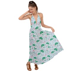 Illustration Flower Pattern Wallpaper Seamless Backless Maxi Beach Dress by Ravend