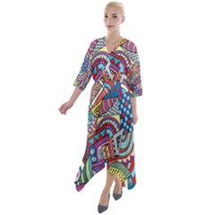 Abstract Art Color Geometry Pattern Quarter Sleeve Wrap Front Maxi Dress by danenraven