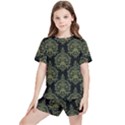 Black And Green Ornament Damask Vintage Kids  Tee and Sports Shorts Set View1