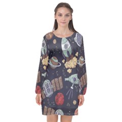 Hand-drawn-pattern-space-elements-collection Long Sleeve Chiffon Shift Dress  by Jancukart