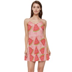 Background Watermelon Pattern Fruit Short Frill Dress by Wegoenart