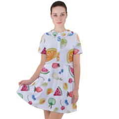 Fruit Summer Vitamin Watercolor Short Sleeve Shoulder Cut Out Dress  by Wegoenart