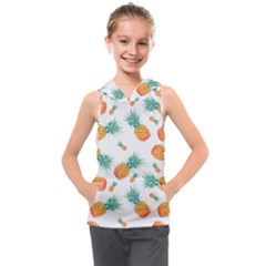 Pineapple Background Pattern Fruit Kids  Sleeveless Hoodie by Wegoenart