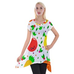 Pattern Fruit Fruits Orange Green Short Sleeve Side Drop Tunic by Wegoenart