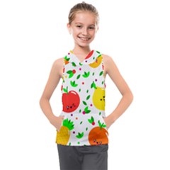 Pattern Fruit Fruits Orange Green Kids  Sleeveless Hoodie by Wegoenart