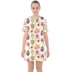 Cupcake Pattern Lollipop Sixties Short Sleeve Mini Dress by Wegoenart