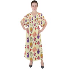 Cupcake Pattern Lollipop V-neck Boho Style Maxi Dress by Wegoenart