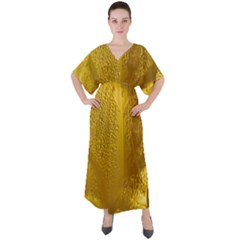 Beer Drink Glass Yellow Cup Bar V-neck Boho Style Maxi Dress by Wegoenart