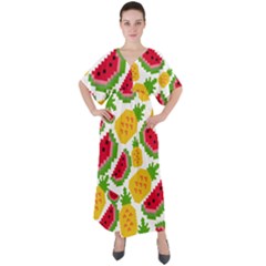 Watermelon Pattern Fruit Summer V-neck Boho Style Maxi Dress by Wegoenart