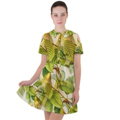 Pear Fruit Tree Organic Pattern Short Sleeve Shoulder Cut Out Dress  by Wegoenart