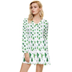 Christmas Tree Pattern Design Tiered Long Sleeve Mini Dress by Wegoenart